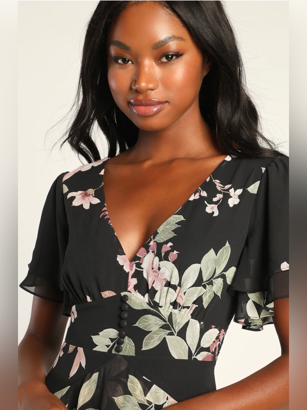 Lulu's Black Maxi Dress with Pink & Green Floral Print - Picture 4 of 10
